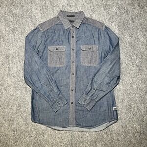 Sean John Chambray Button Up Shirt Tailored Fit Denim Double Front Pocket Men XL